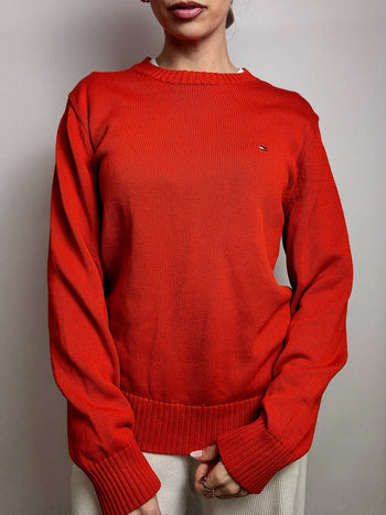 Pull col en coton rouge TOMMY HILFIGER L vintage