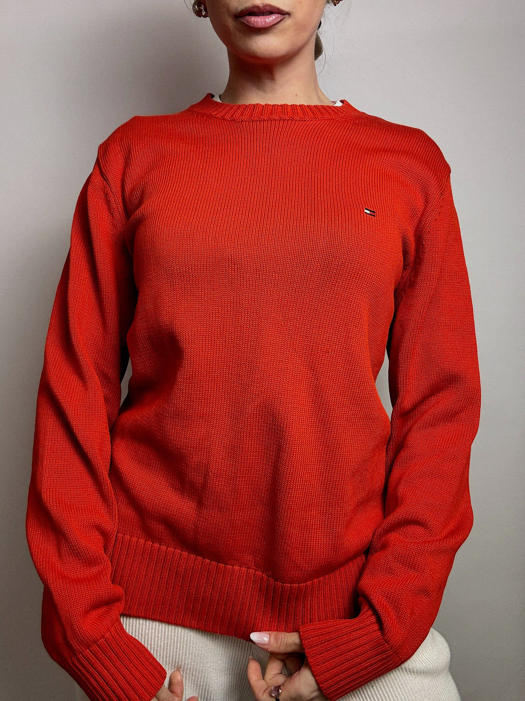 Vintage TOMMY HILFIGER L red cotton crew neck sweater