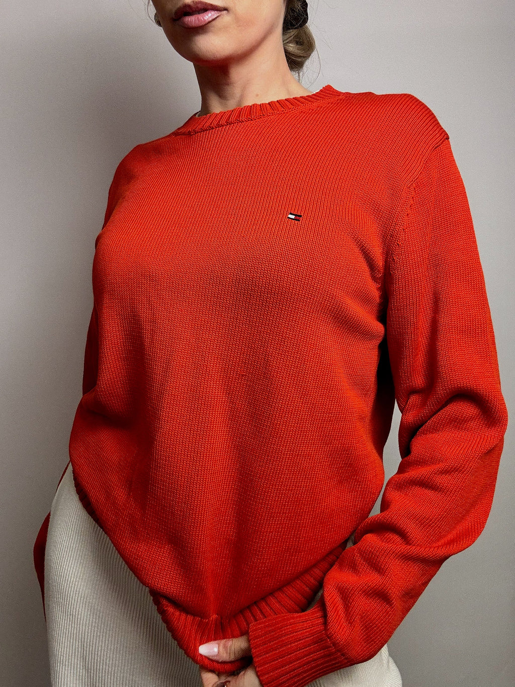Vintage TOMMY HILFIGER L red cotton crew neck sweater