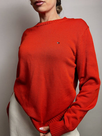 Pull col en coton rouge TOMMY HILFIGER L vintage