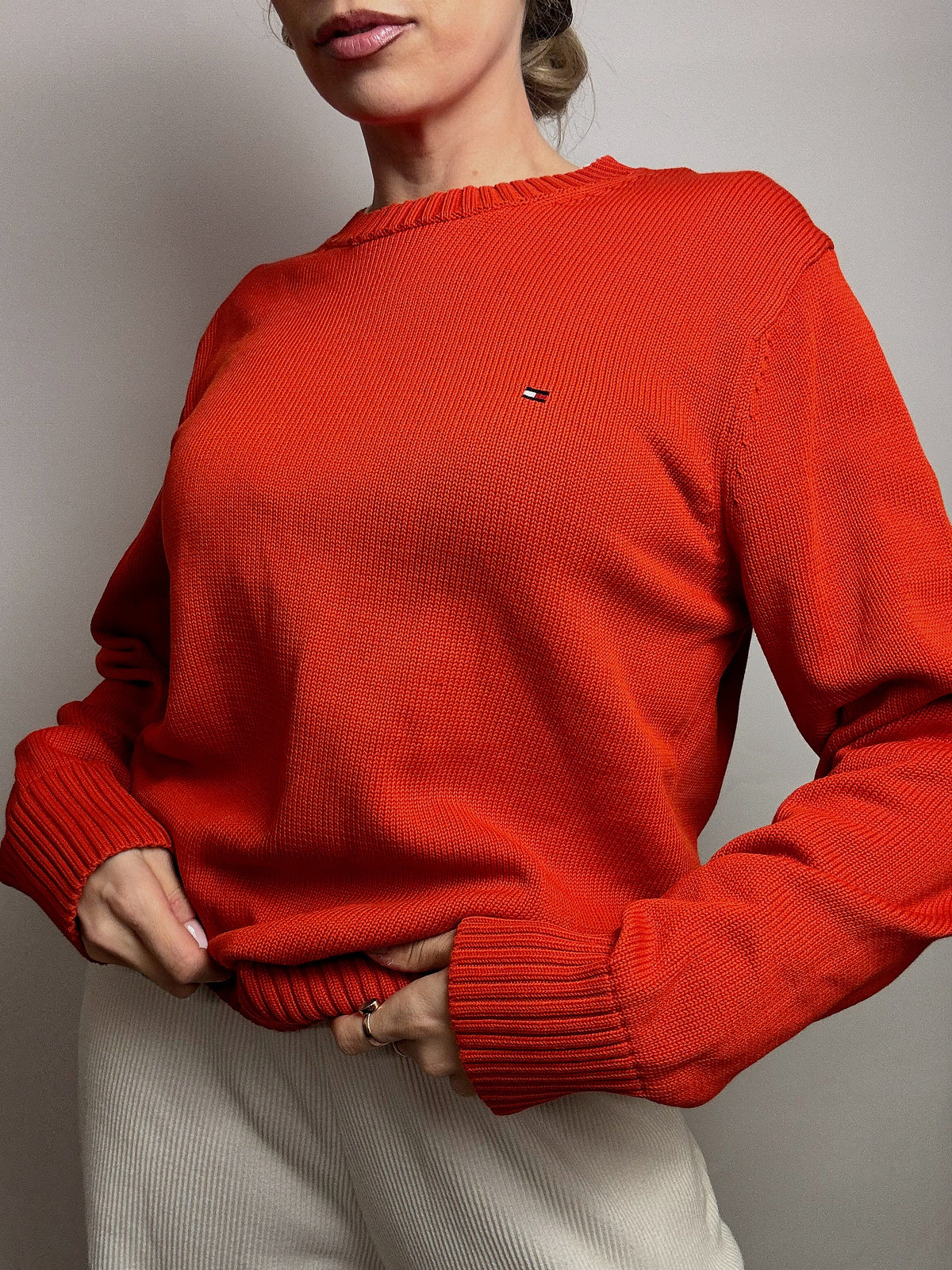 Vintage TOMMY HILFIGER L red cotton crew neck sweater