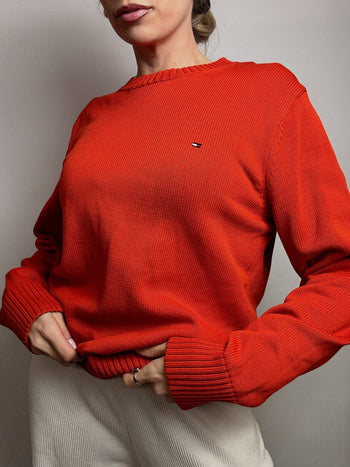 Pull col en coton rouge TOMMY HILFIGER L vintage