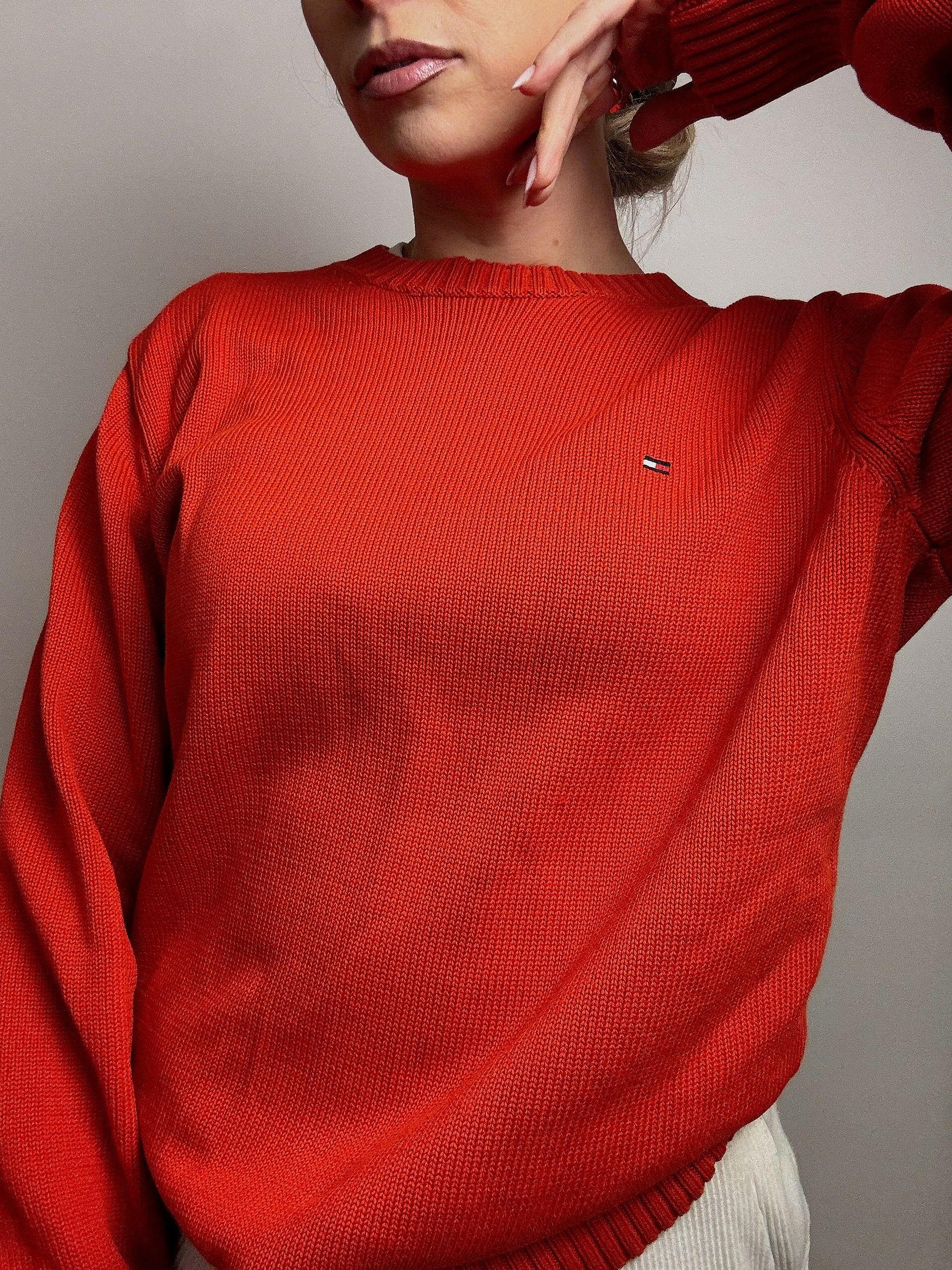 Vintage TOMMY HILFIGER L red cotton crew neck sweater