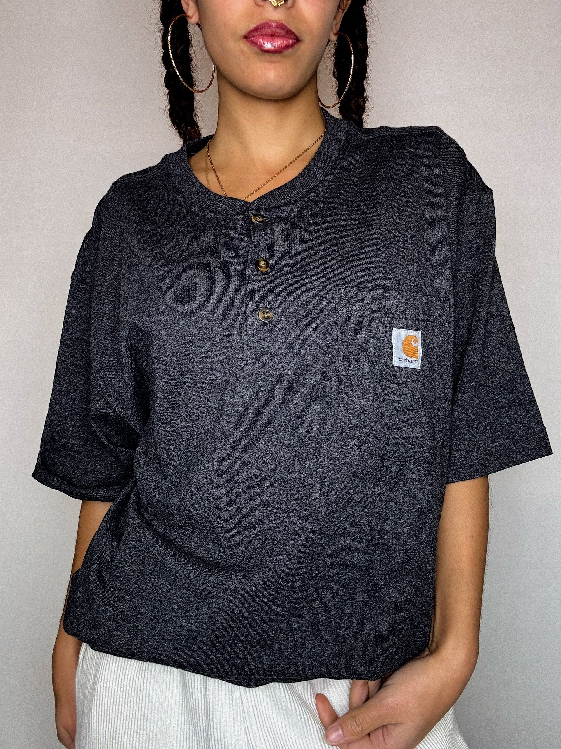 CARHARTT L vintage grey button-up t-shirt