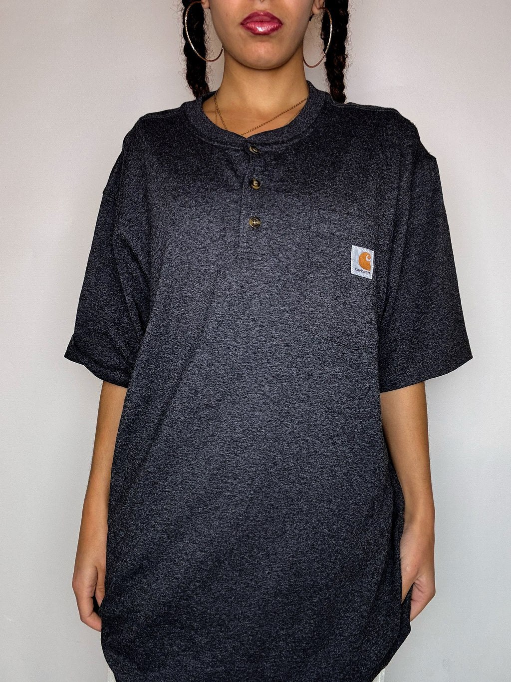 CARHARTT L vintage grey button-up t-shirt