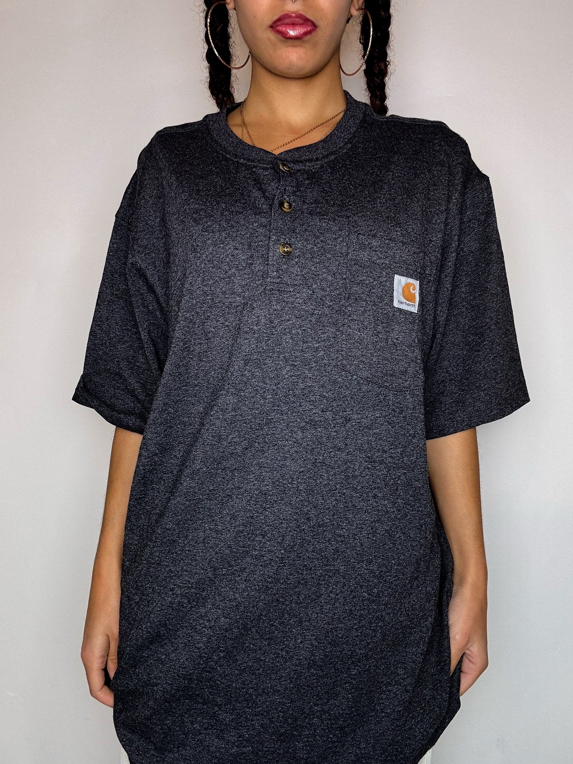 CARHARTT L vintage grey button-up t-shirt