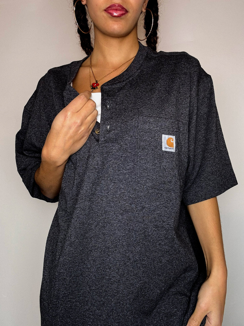 CARHARTT L vintage grey button-up t-shirt