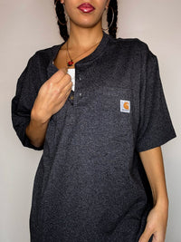 CARHARTT L vintage grey button-up t-shirt