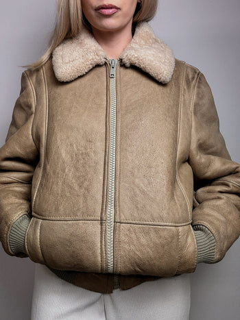 Blouson en peau de mouton retournée beige L/XL vintage