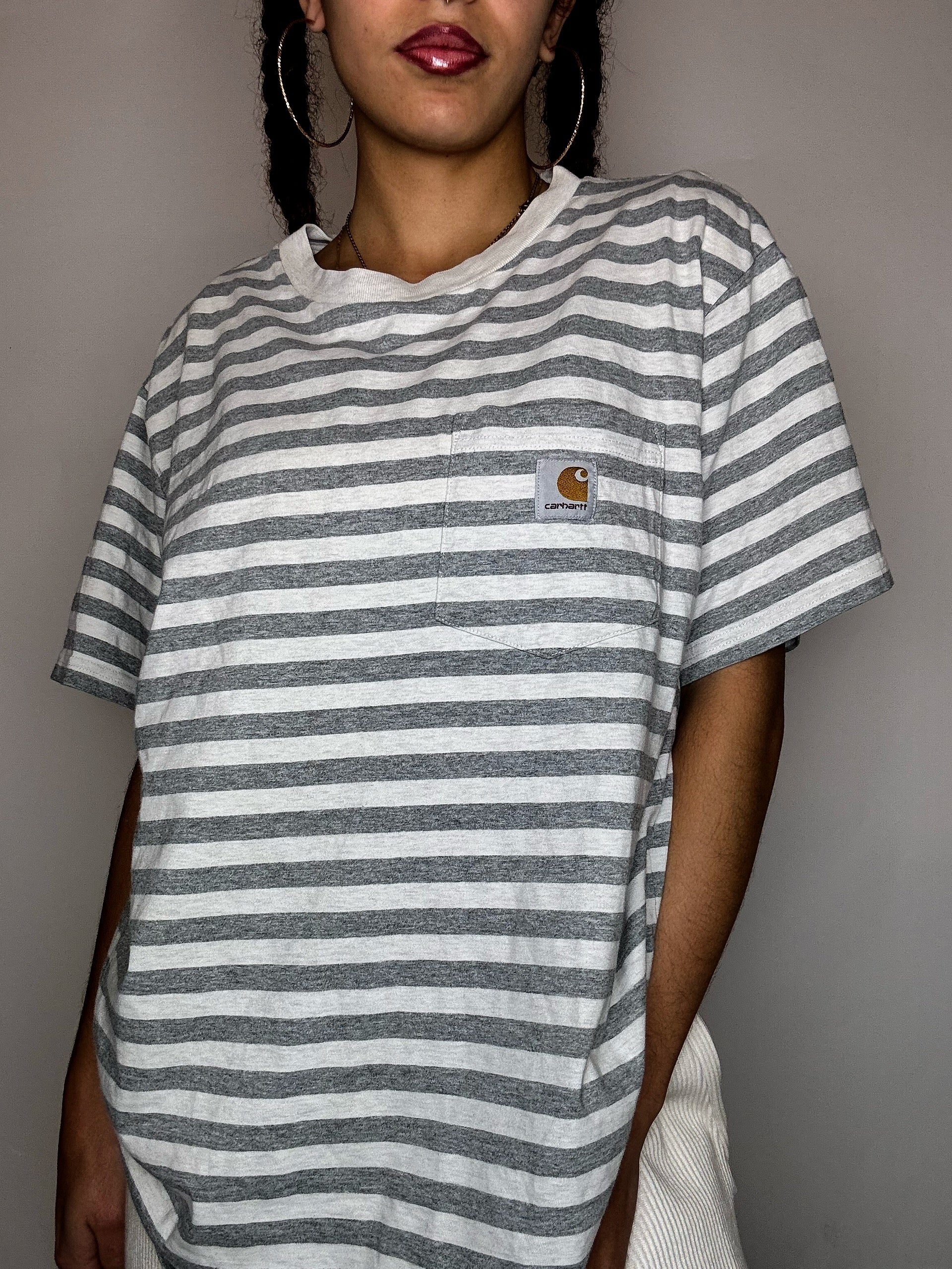 Tee shirt  rayures gris et blanc CARHARTT L vintage