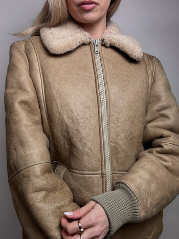 Blouson en peau de mouton retournée beige L/XL vintage