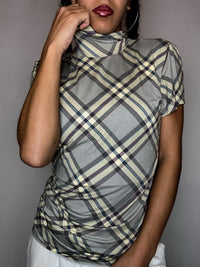 Top col montant à carreaux beige RALPH LAUREN M vintage