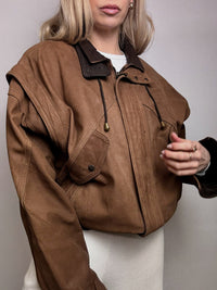 Vintage Braune Lederjacke im Aviator-Stil L