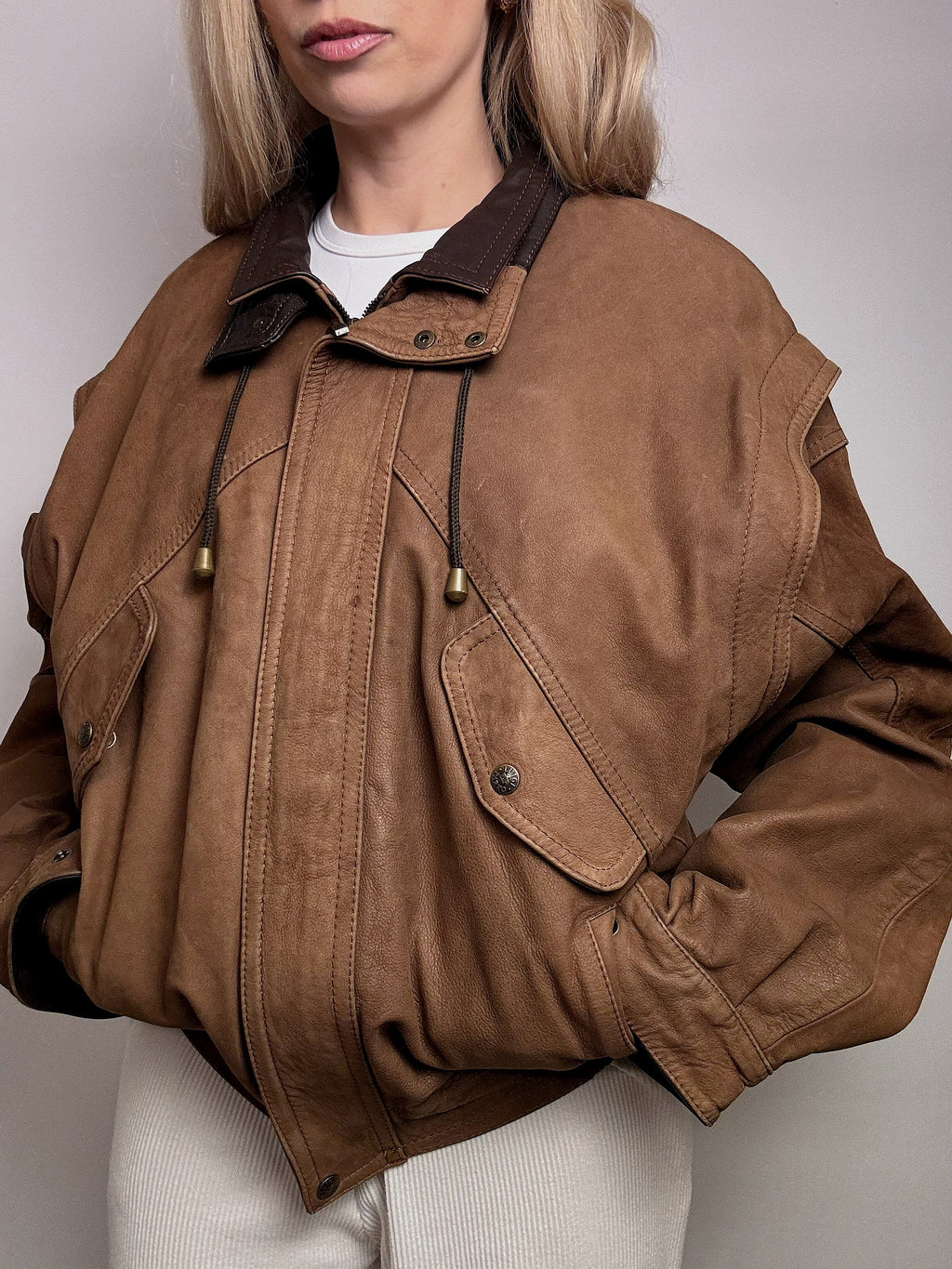 Vintage Braune Lederjacke im Aviator-Stil L