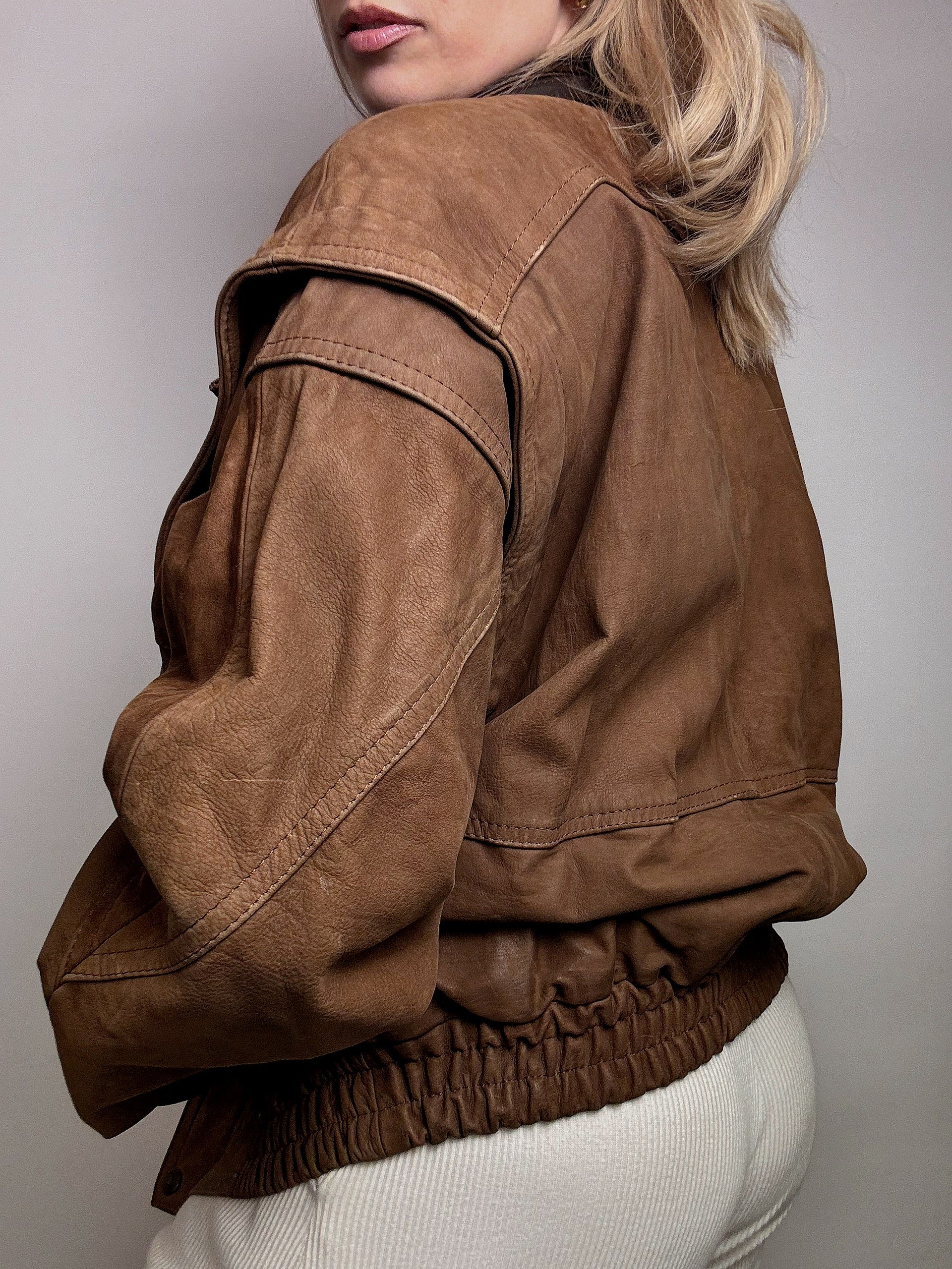 Blouson en cuir style aviator brun L vintage