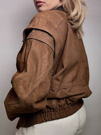 Vintage Braune Lederjacke im Aviator-Stil L
