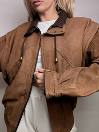 Vintage Braune Lederjacke im Aviator-Stil L