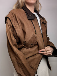 Vintage Braune Lederjacke im Aviator-Stil L