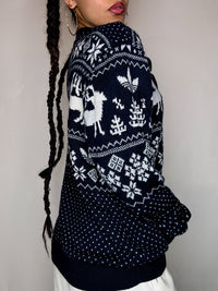 Pull en maille à motifs marine ADIDAS L vintage