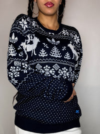 Pull en maille à motifs marine ADIDAS L vintage