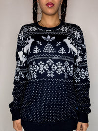 Pull en maille à motifs marine ADIDAS L vintage