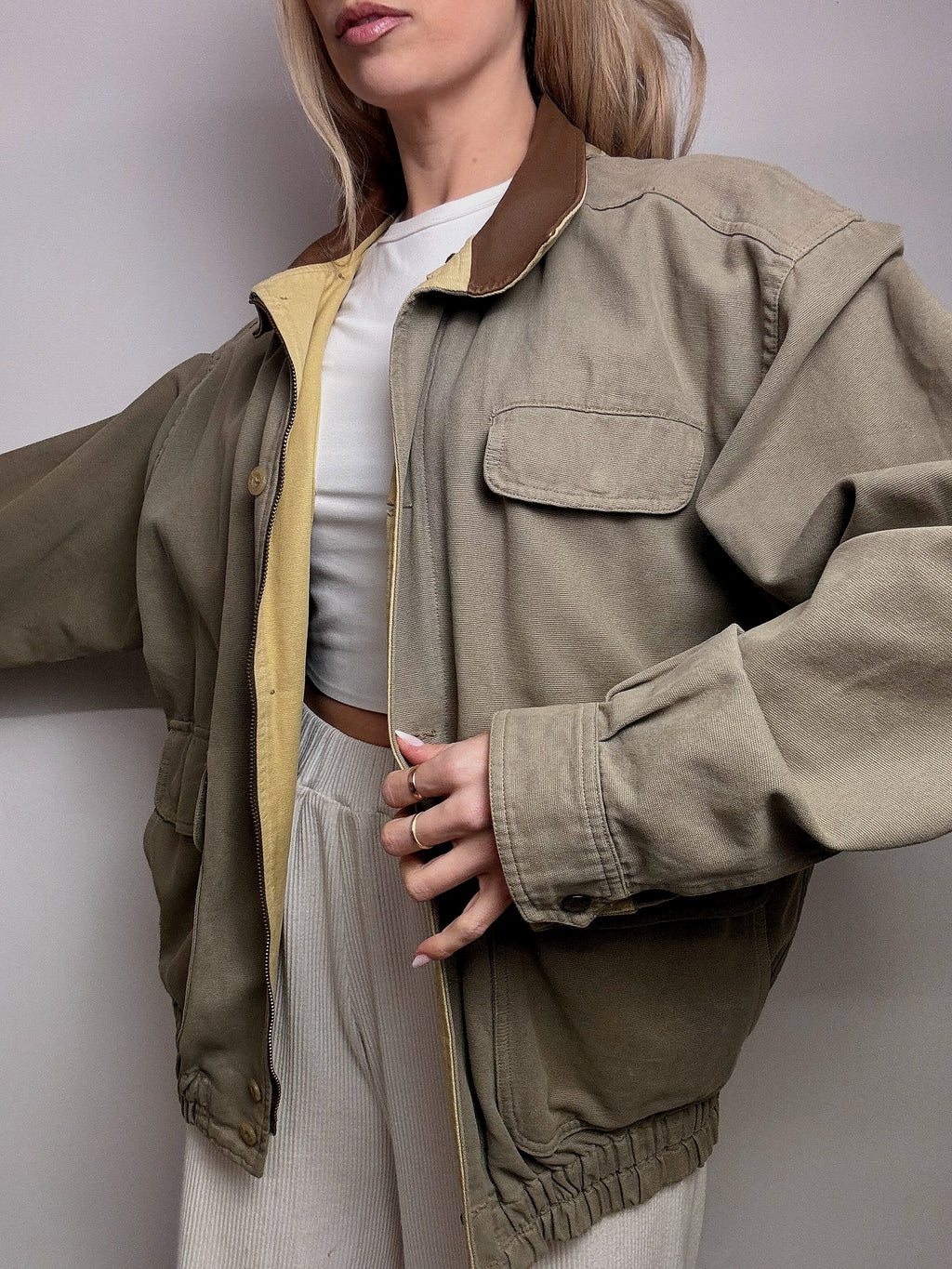Blouson style aviator en coton kaki JANTZEN M/L vintage