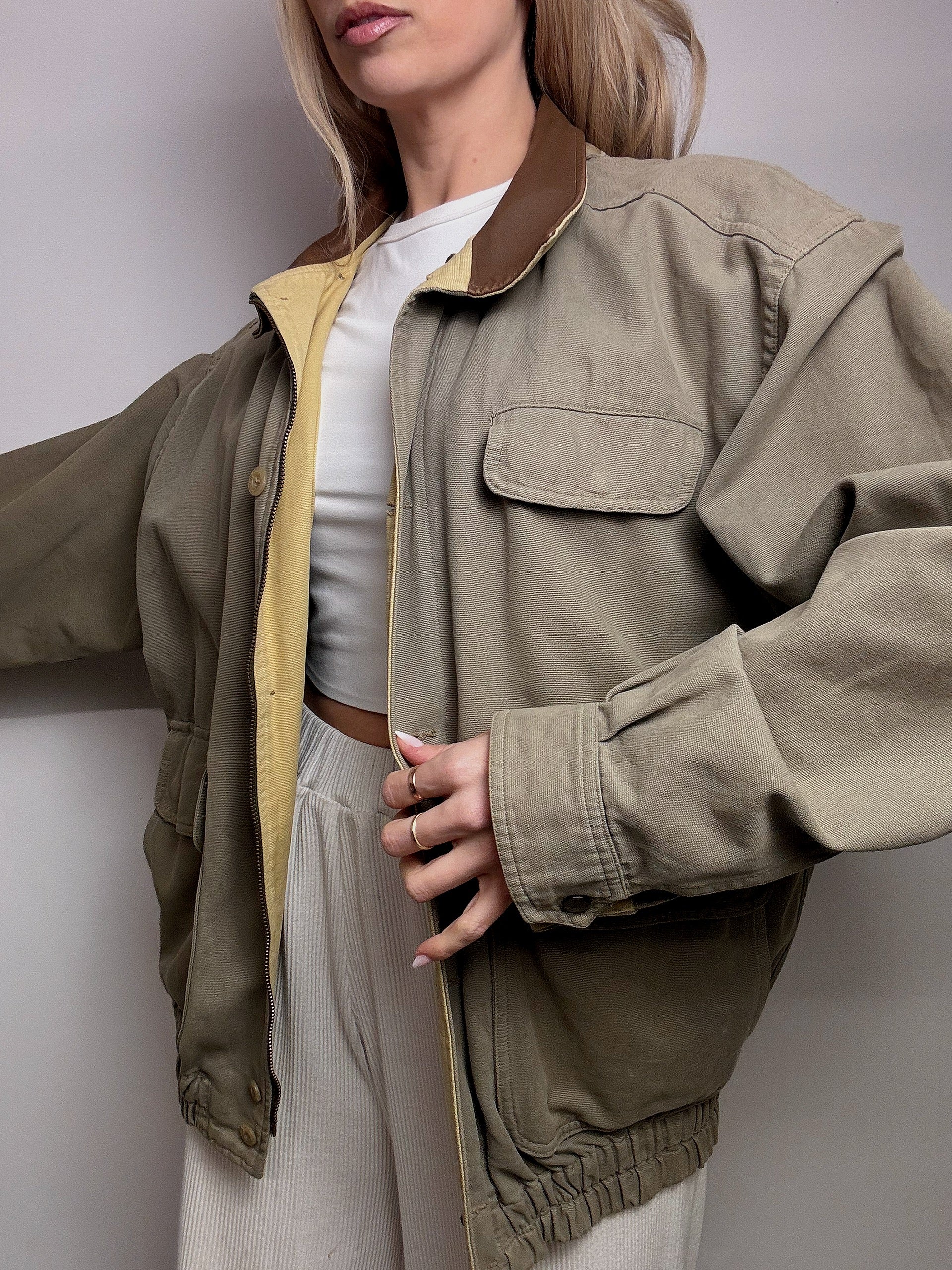 Blouson style aviator en coton kaki JANTZEN M/L vintage