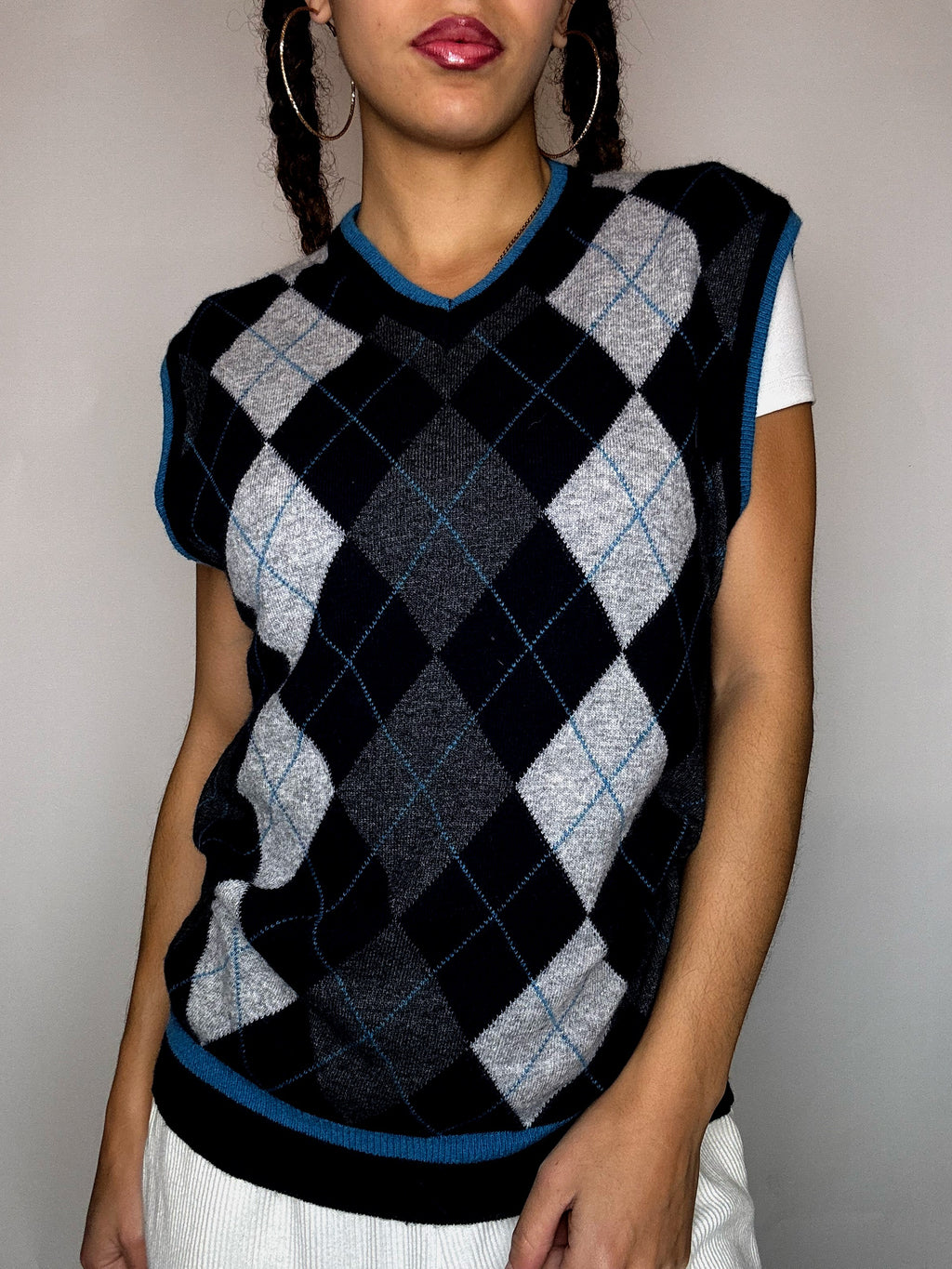 Gilet avec cashmere motif argyle M vintage