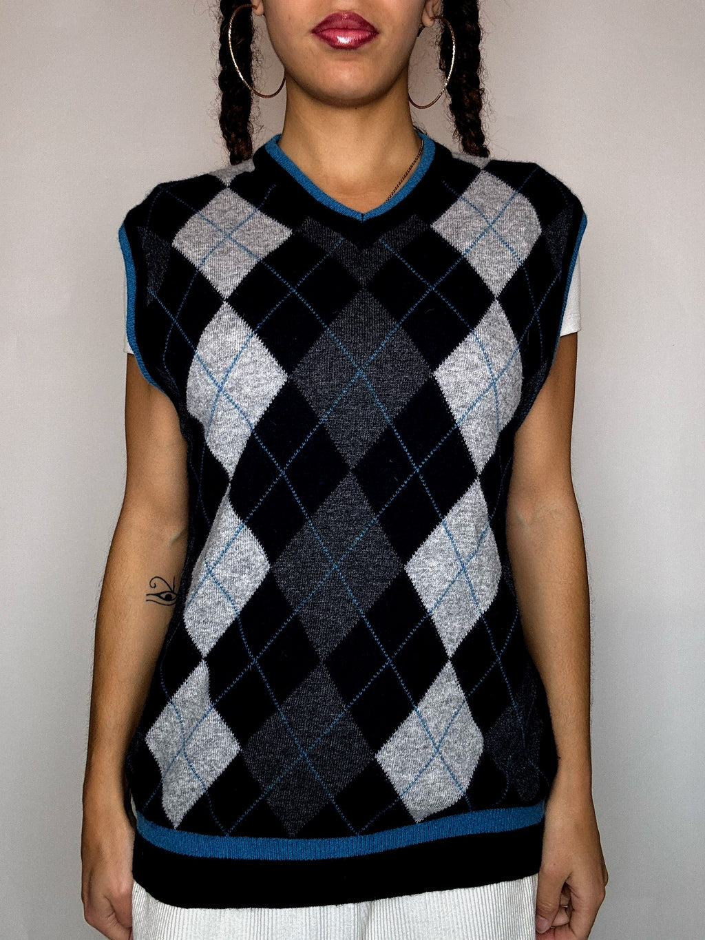 Gilet avec cashmere motif argyle M vintage