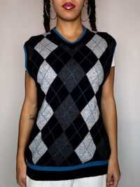 Gilet avec cashmere motif argyle M vintage