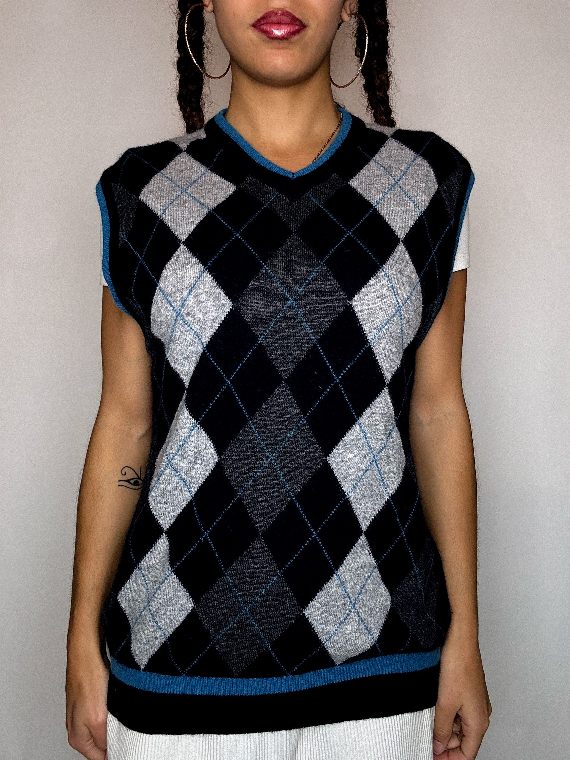Gilet avec cashmere motif argyle M vintage