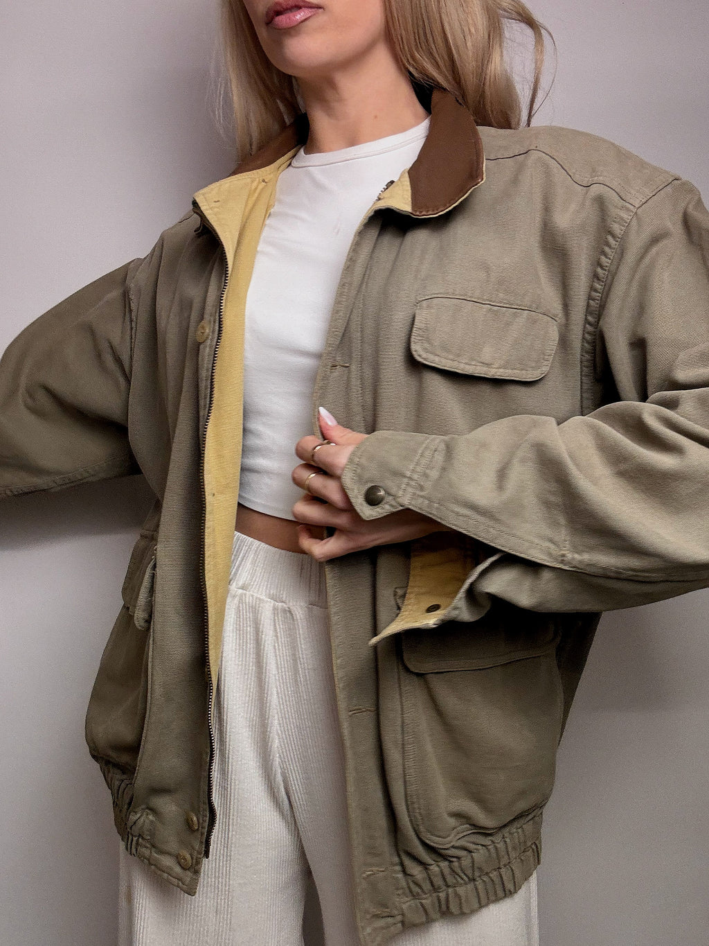 Blouson style aviator en coton kaki JANTZEN M/L vintage