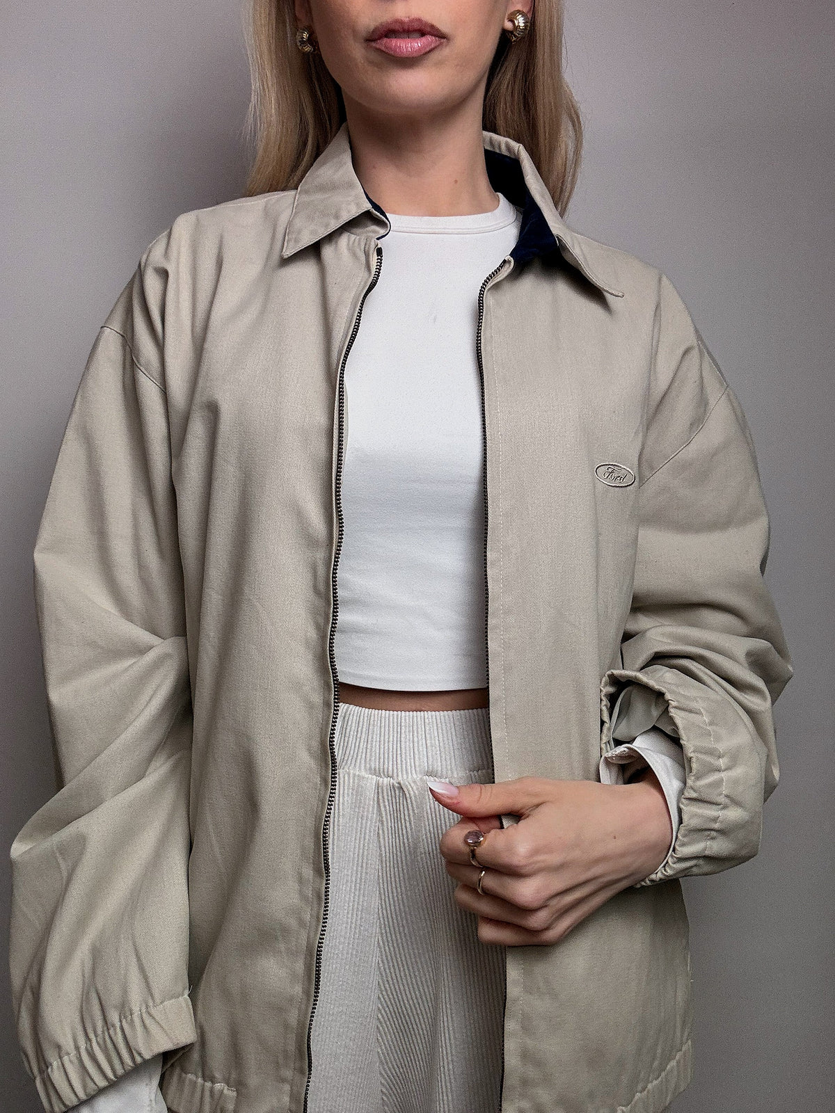 Vintage beige amerikanische Bomberjacke L
