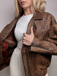 Vintage L/XL brown destroyed style leather jacket