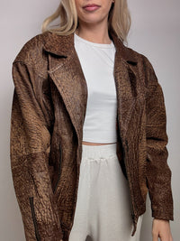 Vintage L/XL brown destroyed style leather jacket