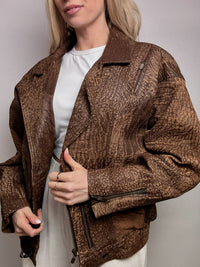Vintage L/XL brown destroyed style leather jacket