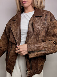 Vintage L/XL brown destroyed style leather jacket