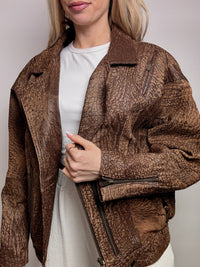 Vintage L/XL brown destroyed style leather jacket
