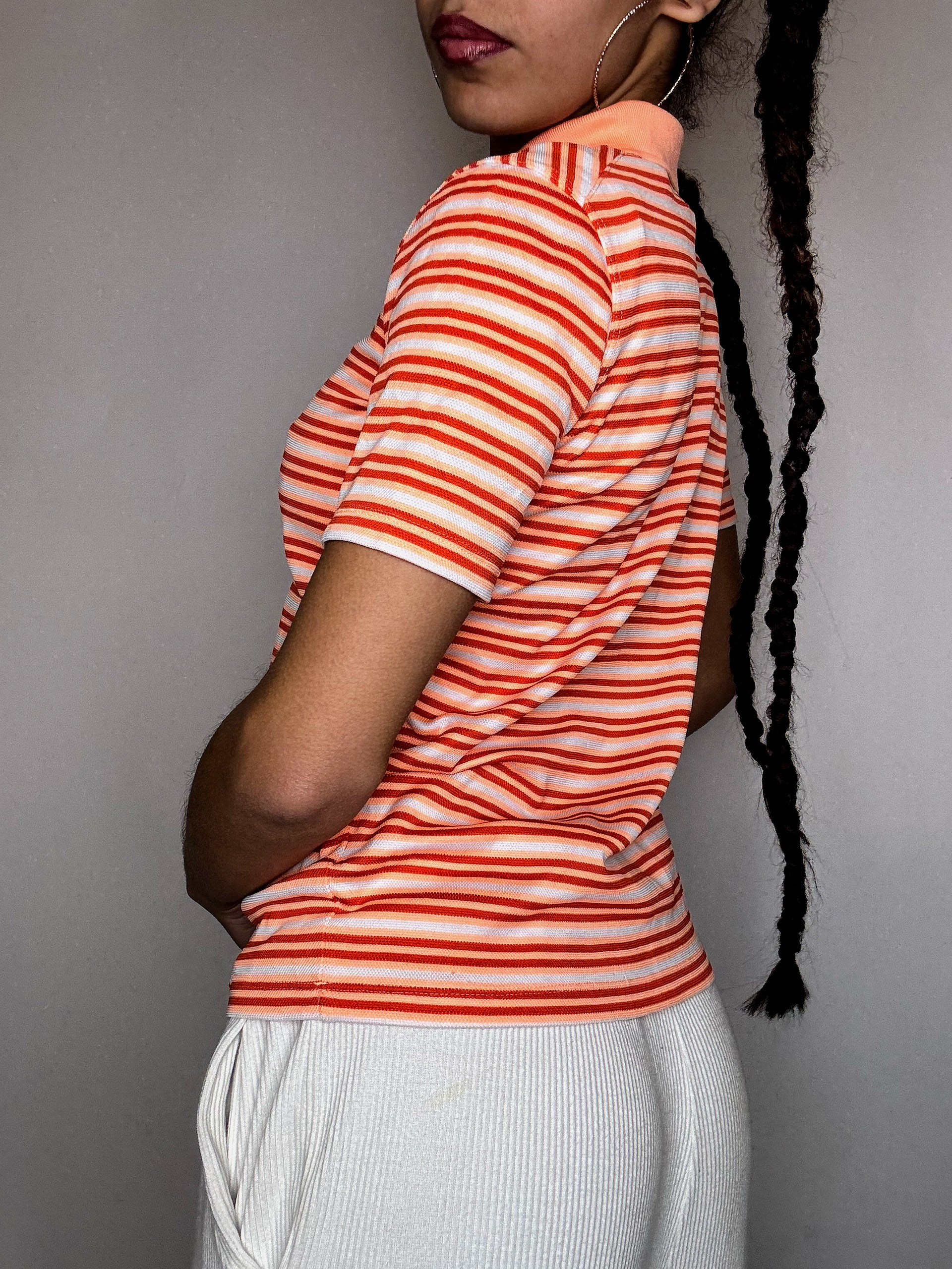 NIKE Vintage-Poloshirt mit orangefarbenen Streifen, Dri-FIT-Technologie, Größe XS