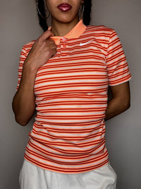 NIKE Vintage-Poloshirt mit orangefarbenen Streifen, Dri-FIT-Technologie, Größe XS