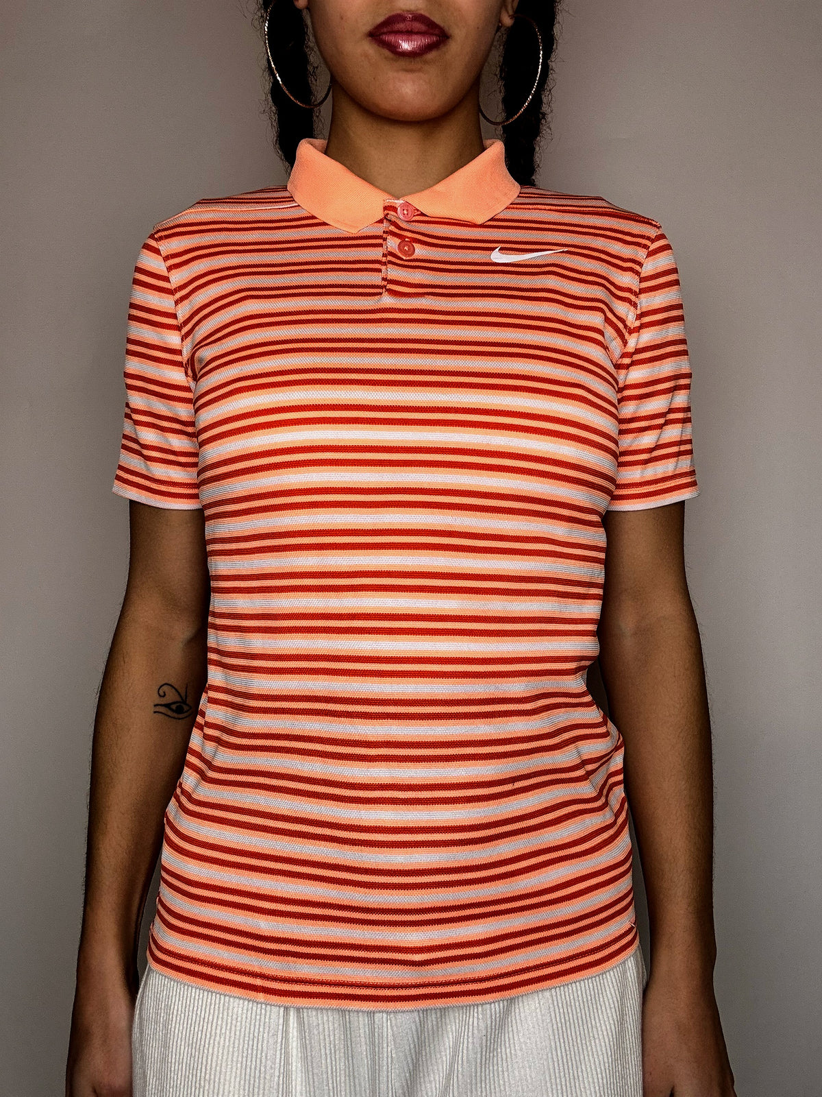 Polo dri-fit orange rayé NIKE XS vintage