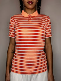 NIKE Vintage-Poloshirt mit orangefarbenen Streifen, Dri-FIT-Technologie, Größe XS