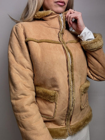 Veste beige fausse fourrure cintrée M/L vintage