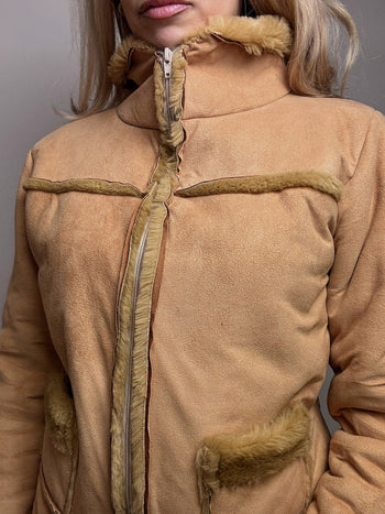 Veste beige fausse fourrure cintrée M/L vintage