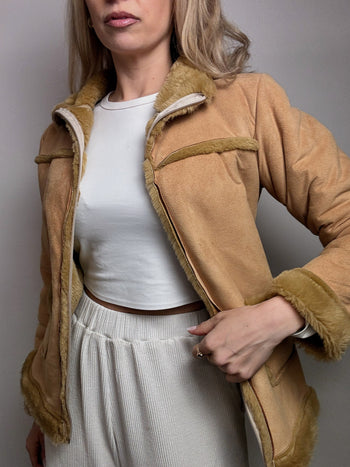 Veste beige fausse fourrure cintrée M/L vintage