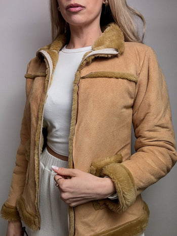 Veste beige fausse fourrure cintrée M/L vintage