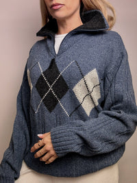 Vintage navy argyl knit sweater L