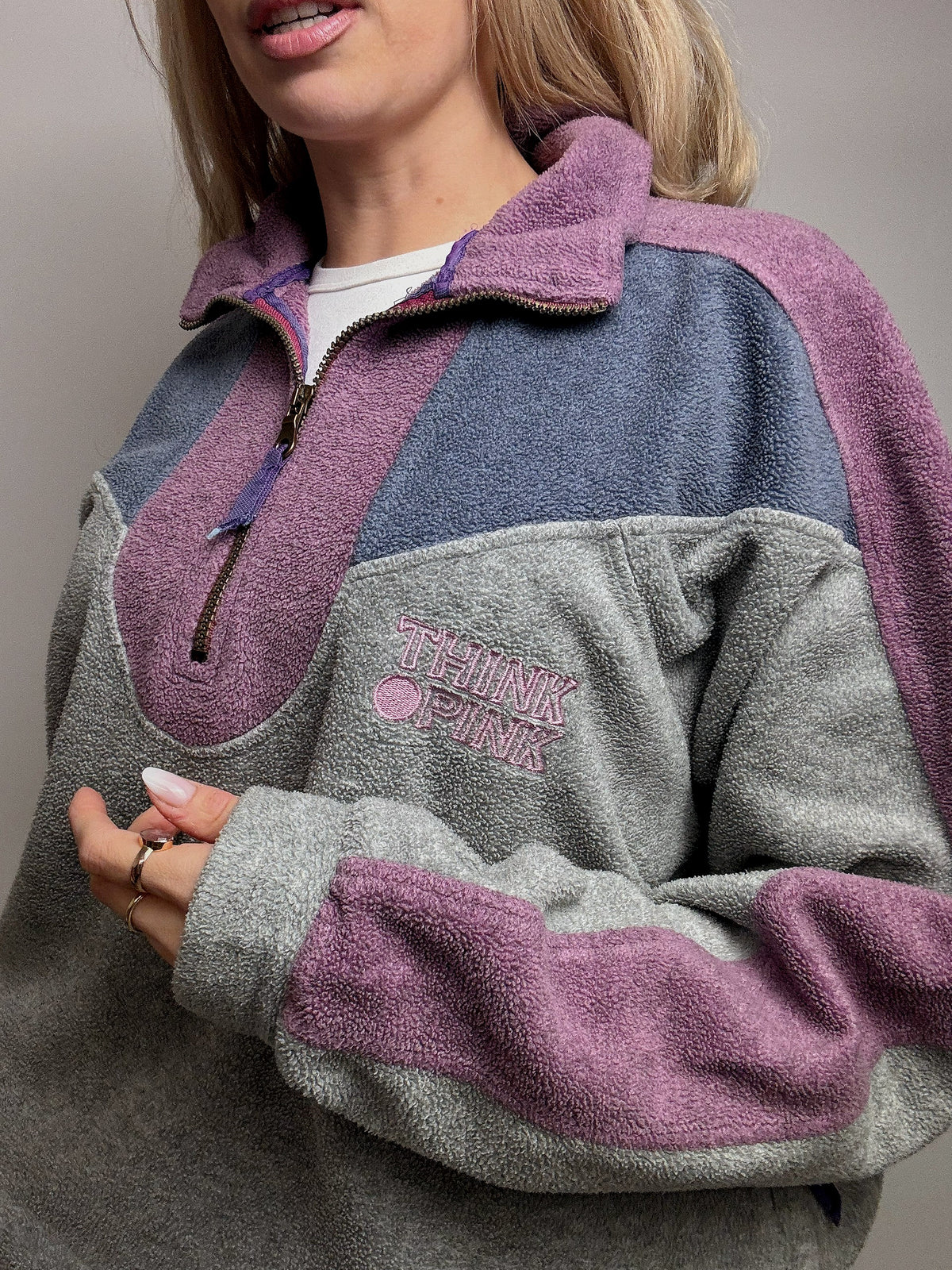Oversized grey fleece THINK PINK L/XL Vintage