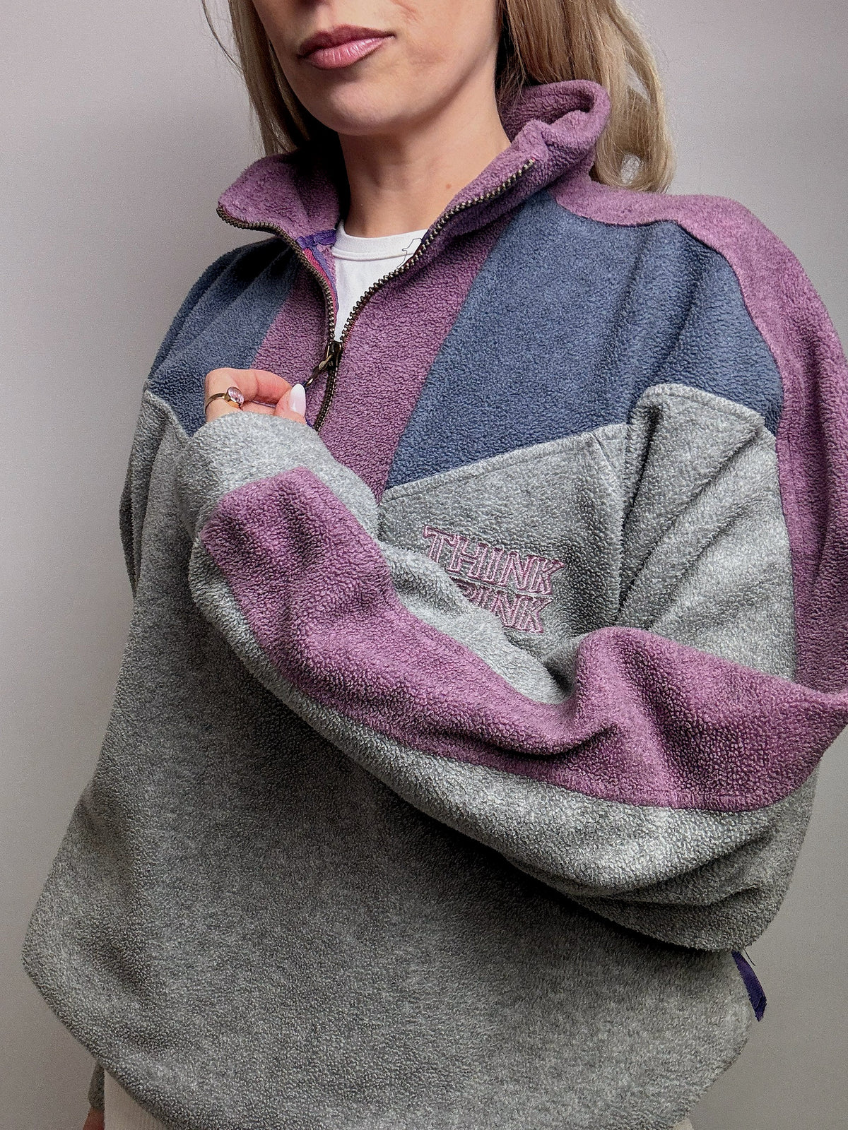 Oversized grey fleece THINK PINK L/XL Vintage