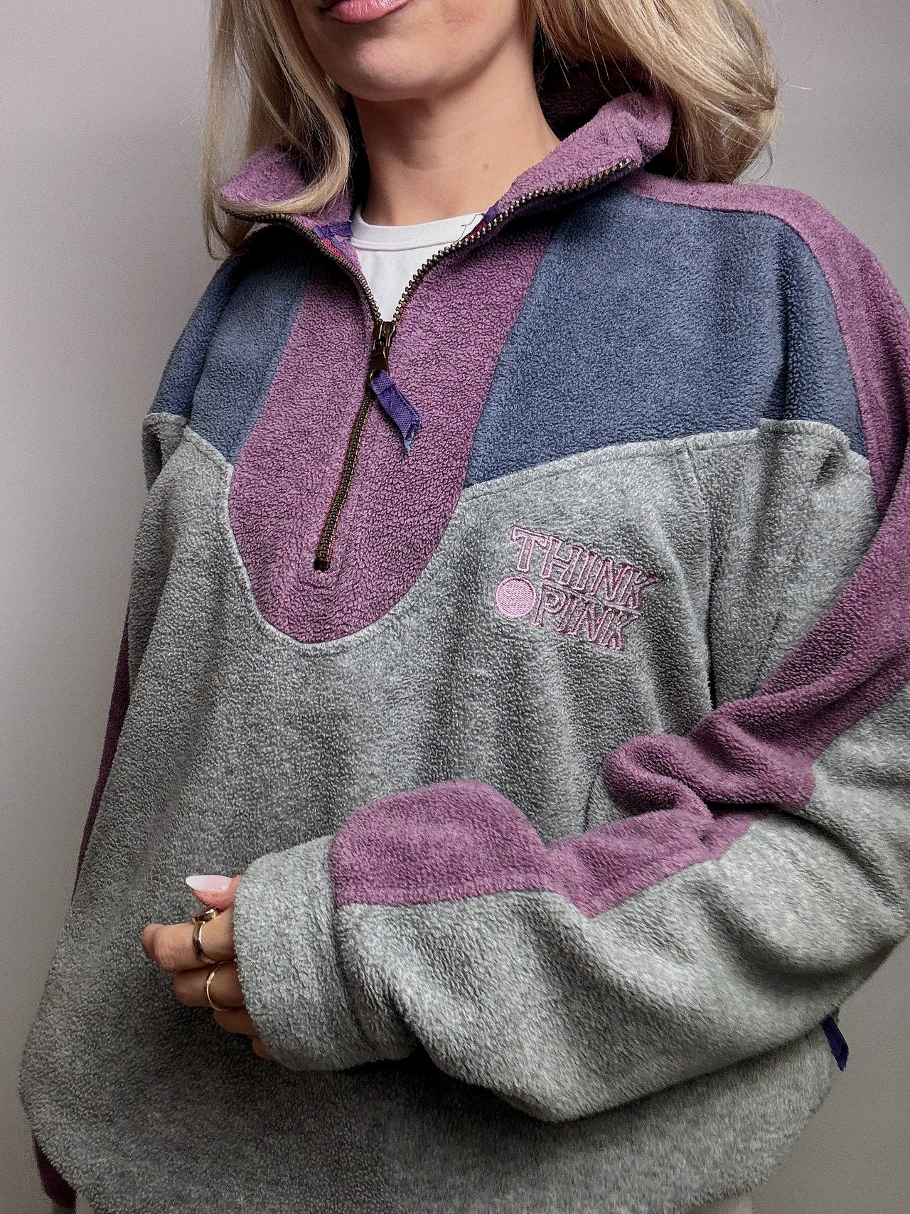 Oversized grey fleece THINK PINK L/XL Vintage